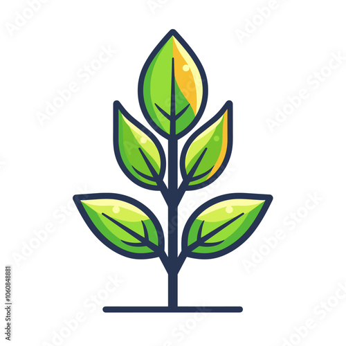 Green leafy plant with a stem. The leaves are green and the stem is blue. The plant is a symbol of growth and life