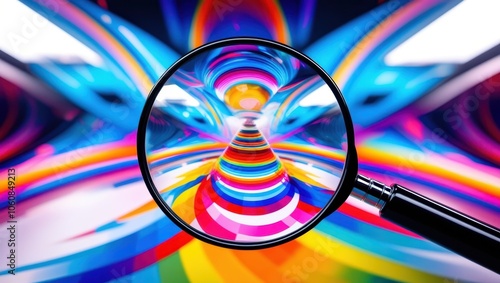 Vibrant swirling glass marble, colorful spiral pattern, rainbow background, dynamic motion blur, macro photography, high contrast, abstract art, psychedelic colors, optical illusion, reflective surfac photo