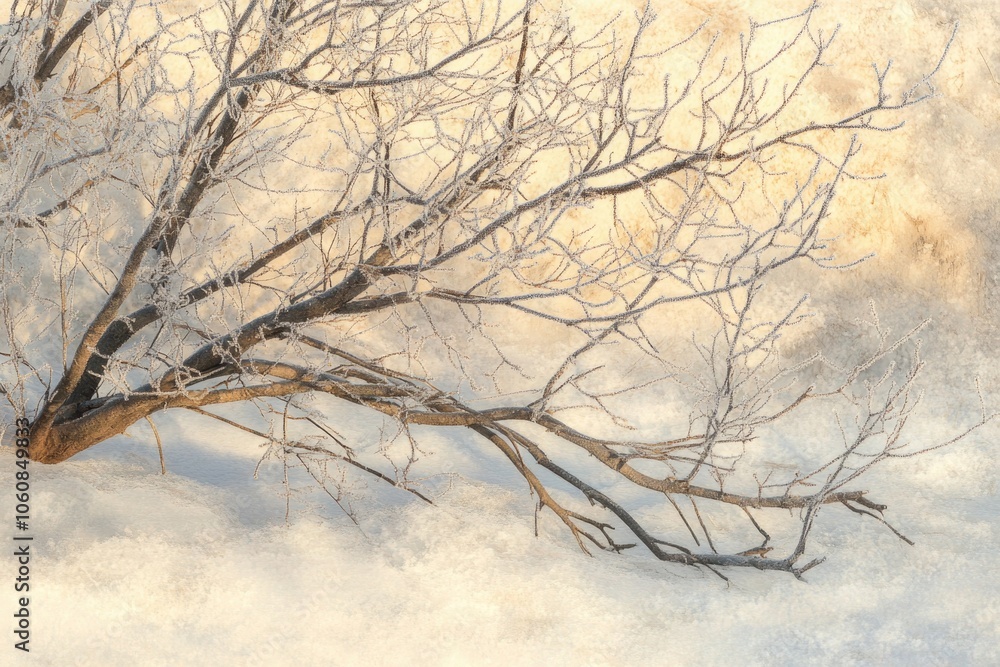 Obraz premium A lone tree stands amidst snowy surroundings