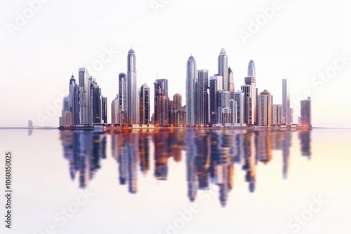 Urban landscape with skyscrapers and water reflection