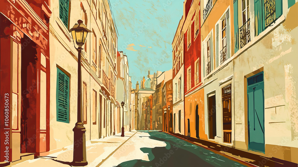 Obraz premium Raleigh, USA, french vintage Art Nouveau & Art Deco travel poster template. Cityscape and city skyline.Classic La Belle Epoque vichy art. Clear, simple, trendy