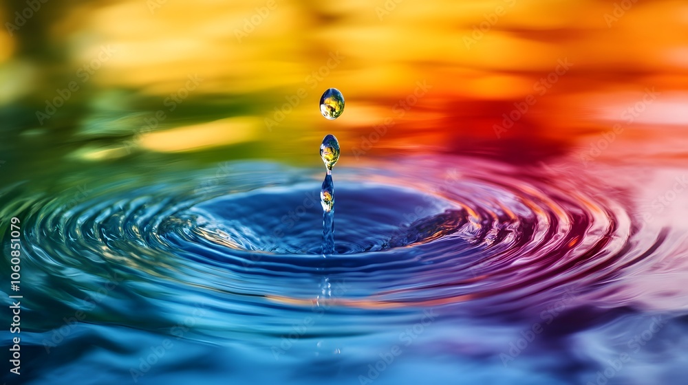 A single water drop splashing into a pool of colored water A single water drop splashing into a pool of colored water