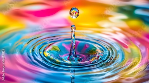 Wallpaper Mural A single water drop splashing into a pool of colored water Torontodigital.ca