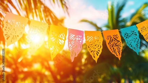 Vibrant papel picado banners fluttering in the breeze for hispanic heritage month celebrations