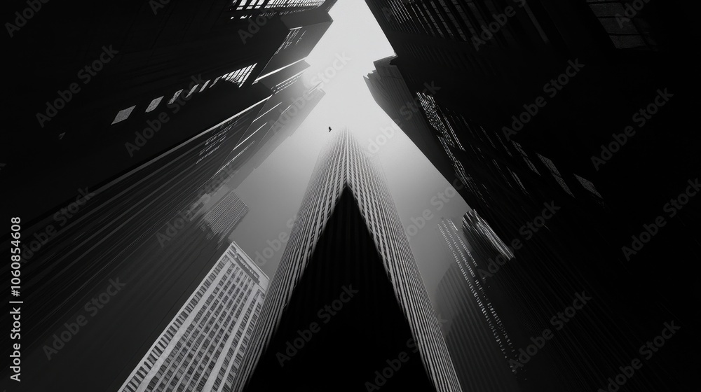 Towering Skyscrapers in Dramatic Black and White Towering Skyscrapers in Dramatic Black and White