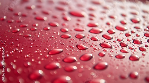 Water drops forming beads on a freshly waxed car surface