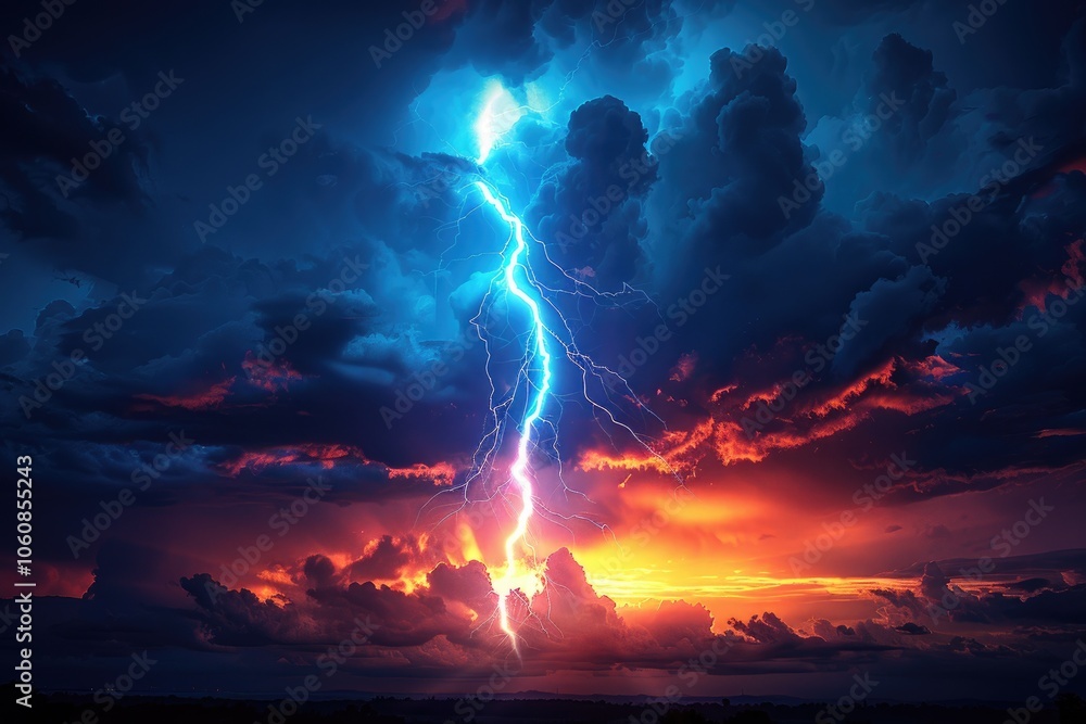 A Dramatic Lightning Strike During Sunset A Dramatic Lightning Strike During Sunset