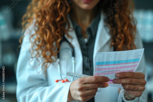 A Female Doctor Examining a Patient's Medical Record photo