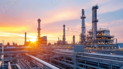 Wallpaper Mural Sunset over vast refinery, fuel technology landscape, industrial beauty Torontodigital.ca