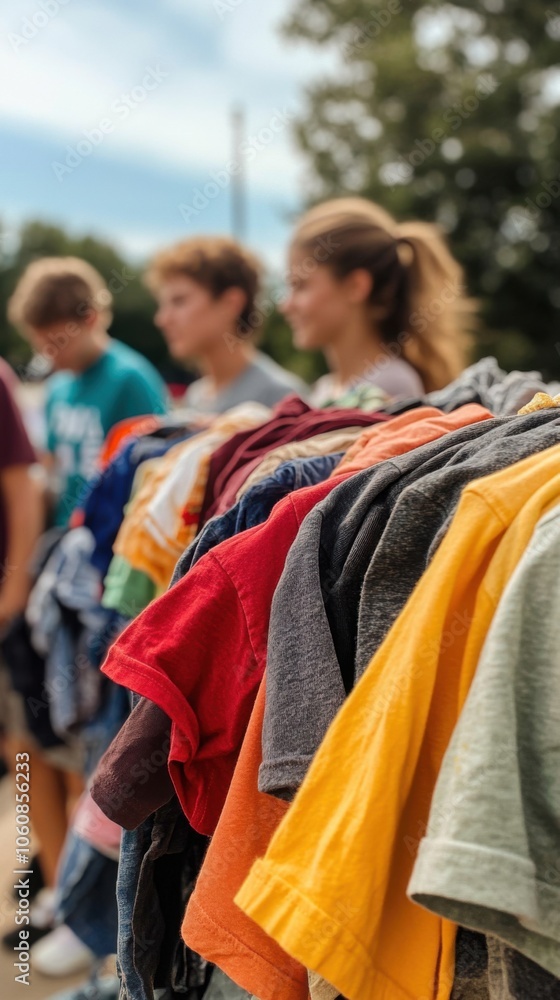 Community donation drive: close-up of colorful clothes being sorted Community donation drive: close-up of colorful clothes being sorted