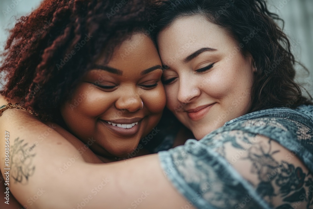 Two women embracing each other with affection and warmth. A moment of connection between close friends. Two women embracing each other with affection and warmth. A moment of connection between close friends.