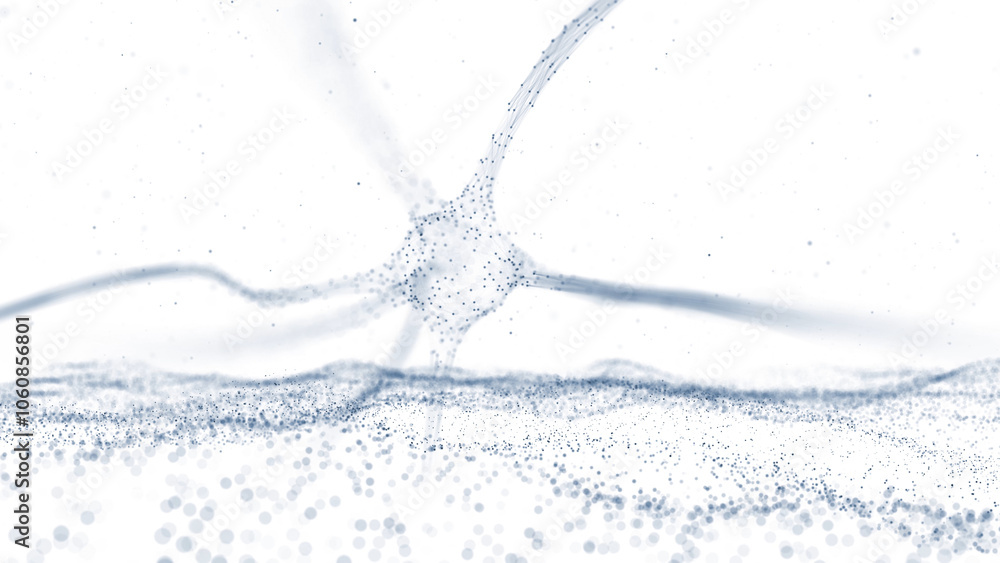 Artistic nerve cell in the brain with dotted waves on white background. Illustration. Artistic nerve cell in the brain with dotted waves on white background. Illustration.