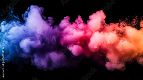 Colorful smoke billows against a black background