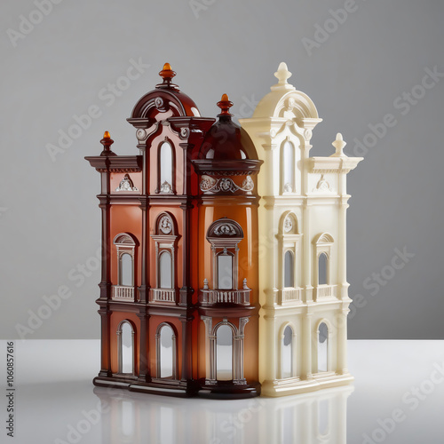 Elegant Glass Sculpture of Italianate Architecture with Warm Terracotta and Cream Gradient, generative ai photo