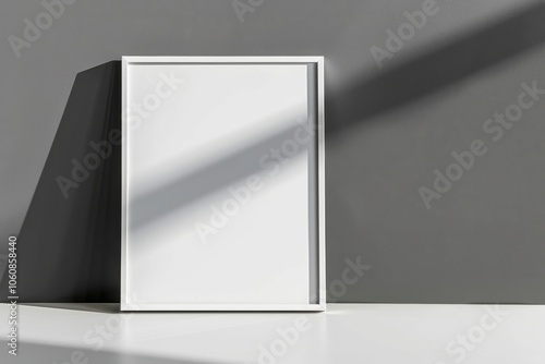 White Frame on a Gray Wall with Sunlight.