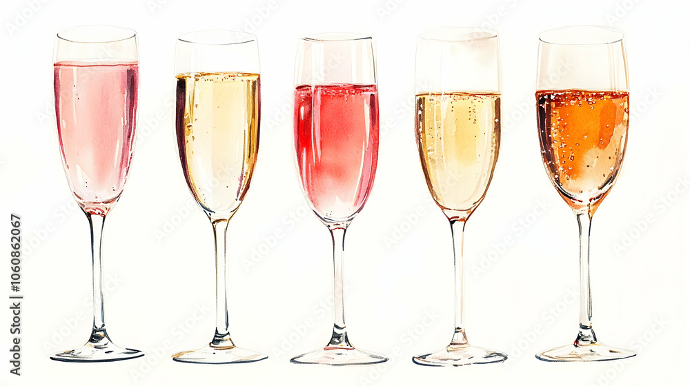 Watercolor Illustration of Champagne Glasses Watercolor Illustration of Champagne Glasses