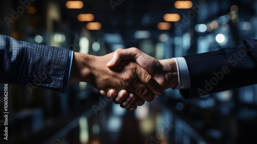 Two men shaking hands in a business setting