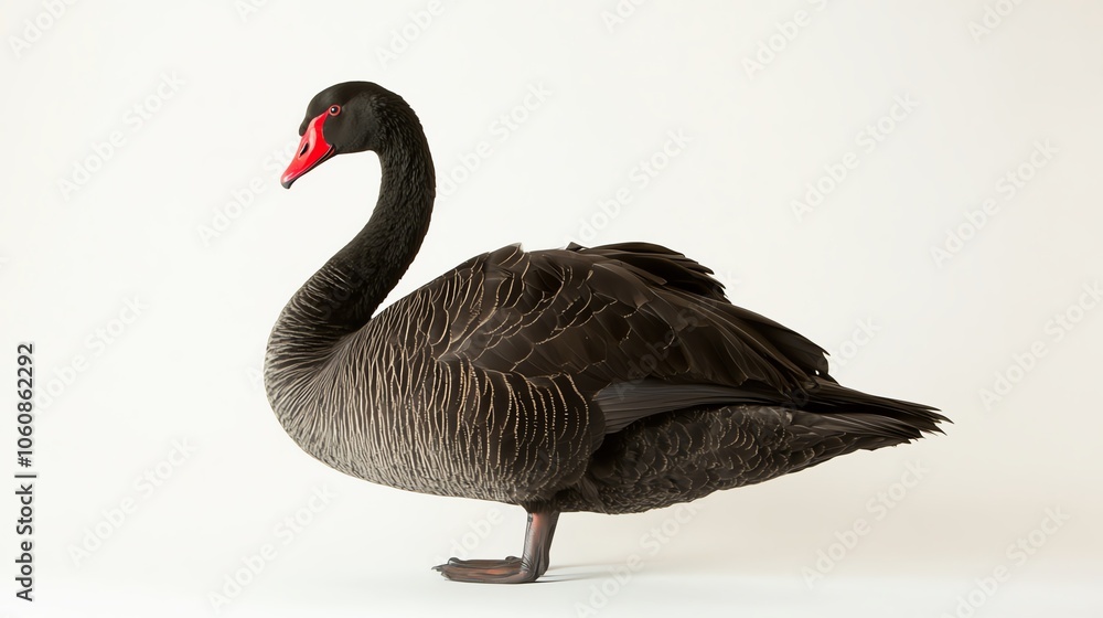 Fototapeta premium Black swan, white isolate background