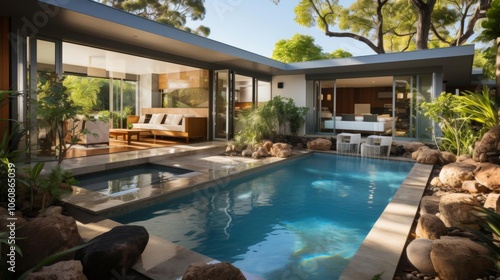 Wallpaper Mural A large house with a pool and a patio Torontodigital.ca