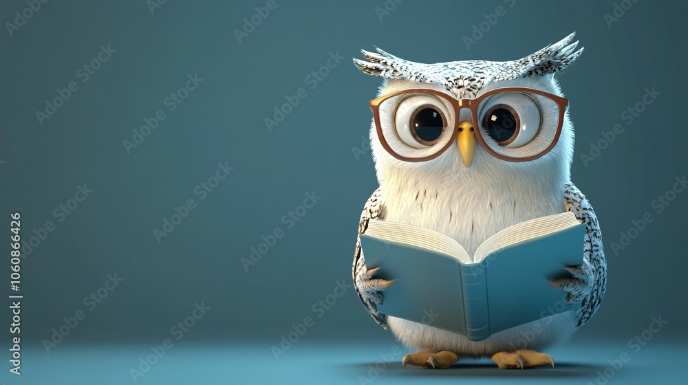 Obraz premium Wise Owl Reading a Book