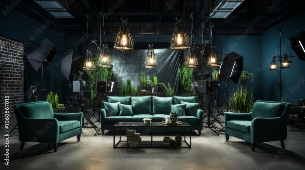 A room with a green couch and a green chair A room with a green couch and a green chair