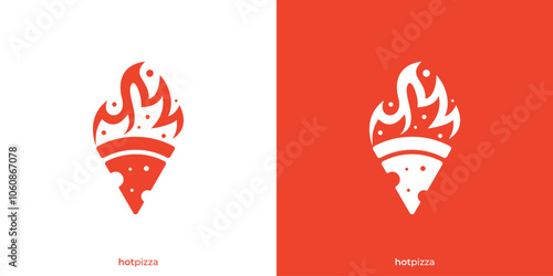 Pizza Fire Logo. Slice Pizza and Fire with Minimalist Style. Hot Pizza Logo, Ico, Symbol, Vector, Design Inspiration.