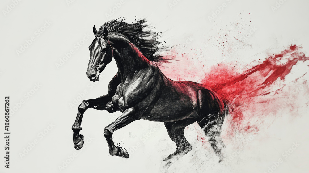 Obraz premium A Chinese ink art of a horse galloping