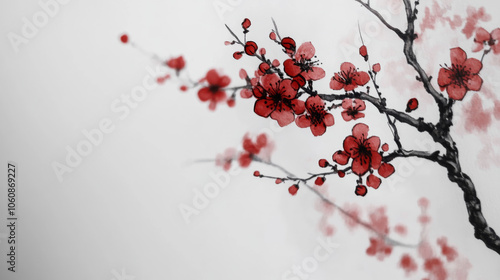 A traditional Chinese ink painting of a plum blossom branch