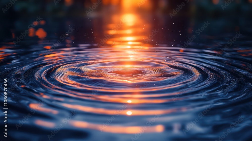 Close-up of water ripples with a warm sunset reflection in the background. Close-up of water ripples with a warm sunset reflection in the background.