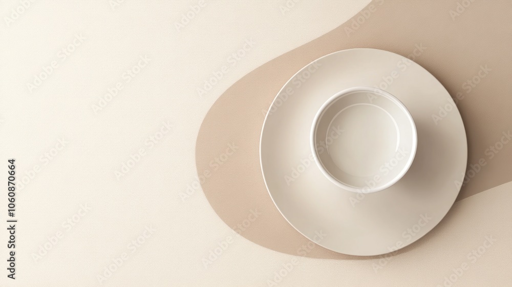 White Bowl and Plate on Tan and Cream Background White Bowl and Plate on Tan and Cream Background