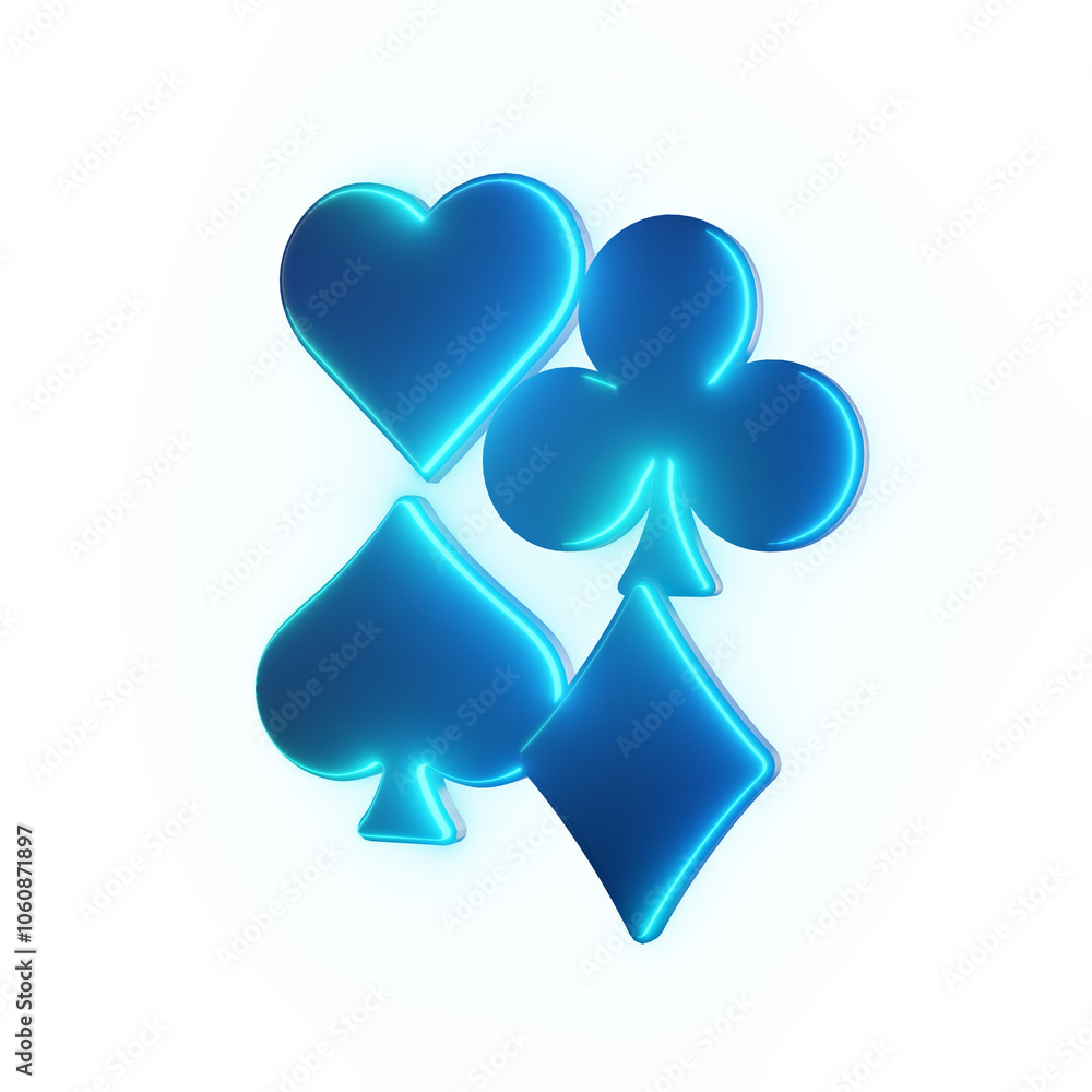 3d casino poker icons with blue neon color