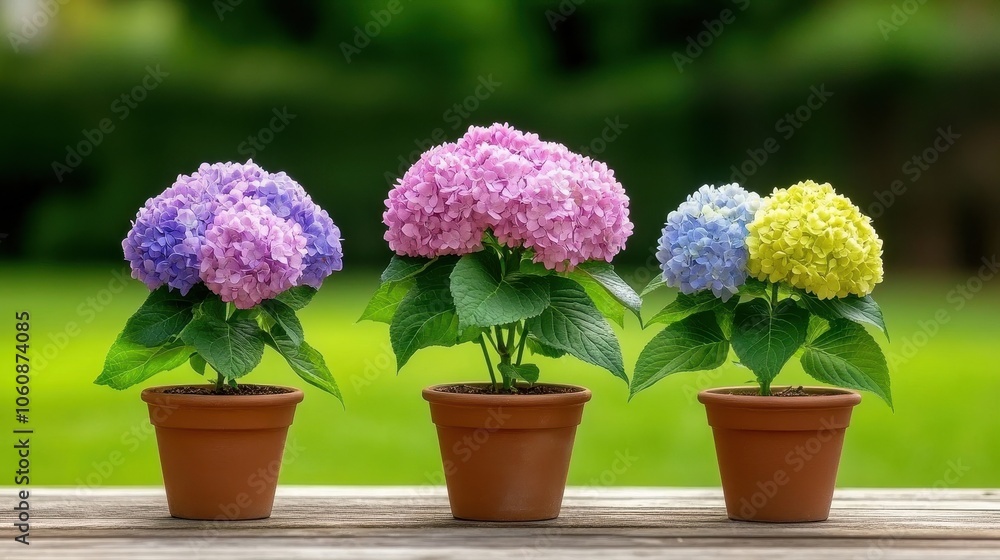 Hydrangea detail, multi-hued petals, pastel shades, garden harmony, Hydrangea detail, multi-hued petals, pastel shades, garden harmony,