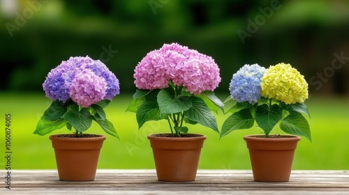 Wallpaper Mural Hydrangea detail, multi-hued petals, pastel shades, garden harmony, Torontodigital.ca