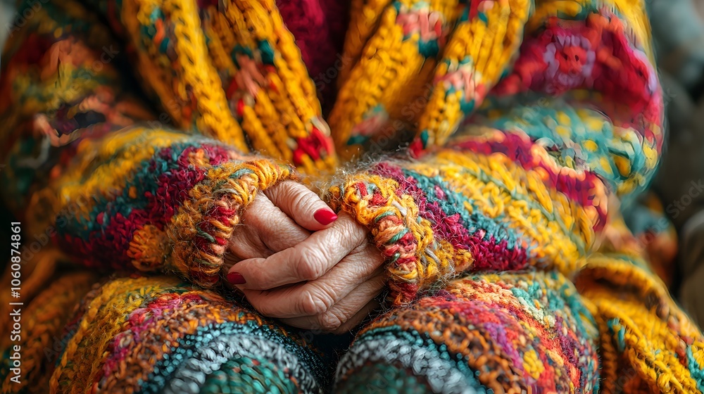 Cozy Hands in Colorful Knitted Sweater Cozy Hands in Colorful Knitted Sweater