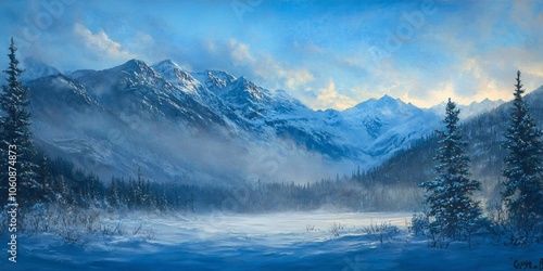 Wallpaper Mural Serene Winter Mountain Landscape with Fog and Snow Torontodigital.ca