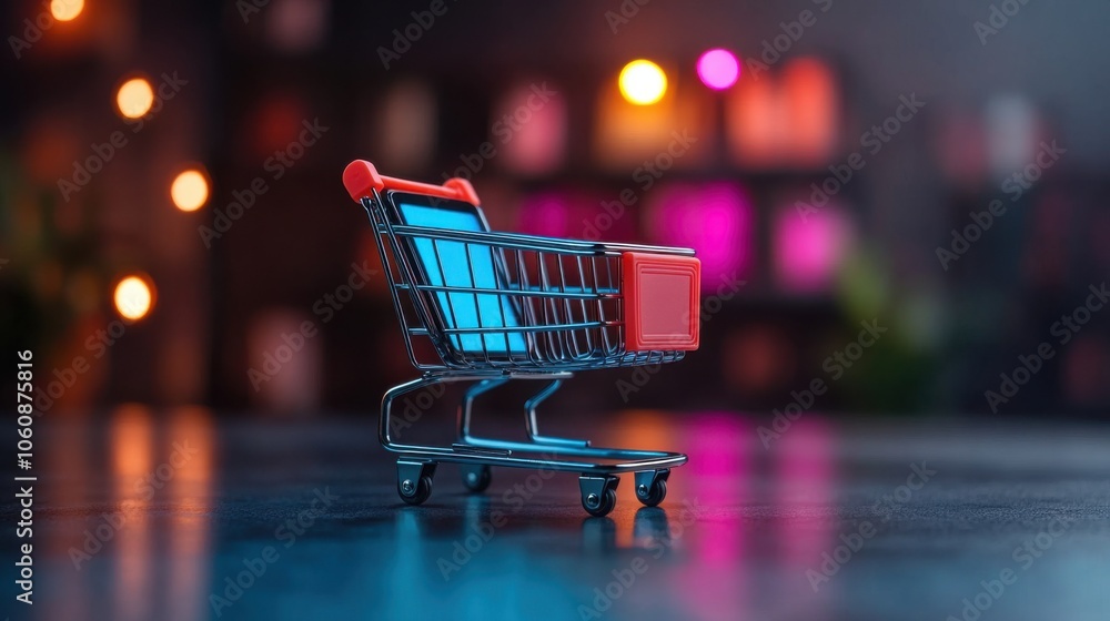 Close-Up of Smartphone in Mini Shopping Cart Close-Up of Smartphone in Mini Shopping Cart