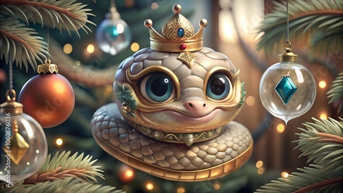 Charming Christmas Snake Ornament with a Fairy Tale Crown