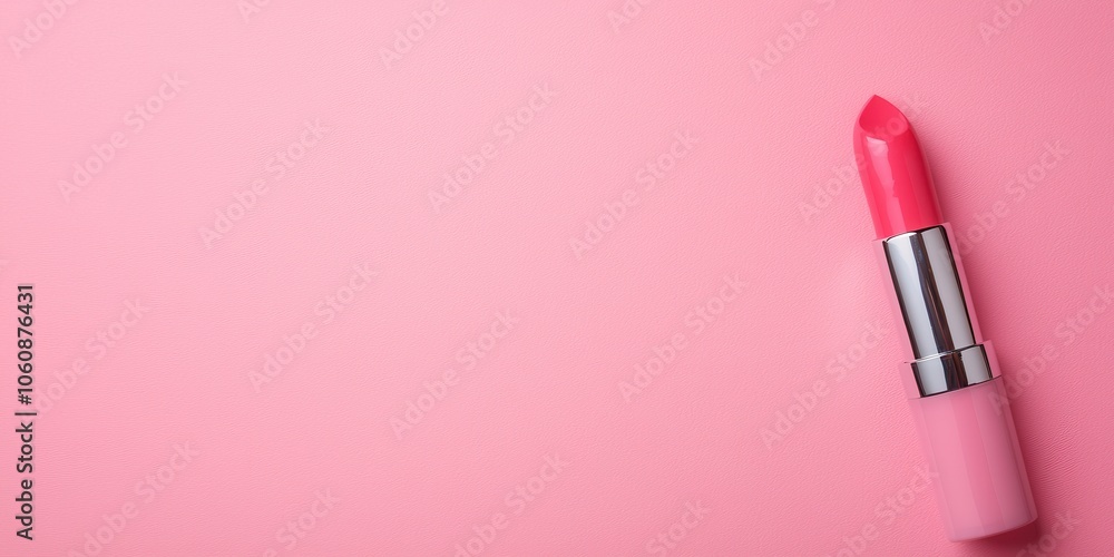 Bright pink lipstick on a light pink background, ideal for fashion and beauty themes. Bright pink lipstick on a light pink background, ideal for fashion and beauty themes.