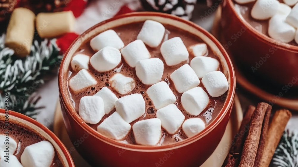 Warm Cocoa with Marshmallows and Steam Rising Warm Cocoa with Marshmallows and Steam Rising