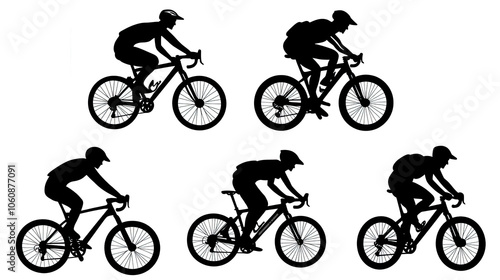 Bicyclist Silhouettes in Different Riding Positions Generative AI