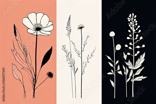 botanical line drawings with negative space delicate line drawin photo