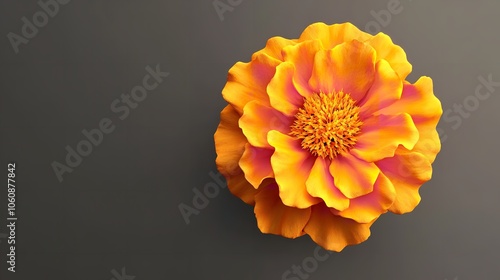  Marigold flower top view full length isolate on transparency background photo