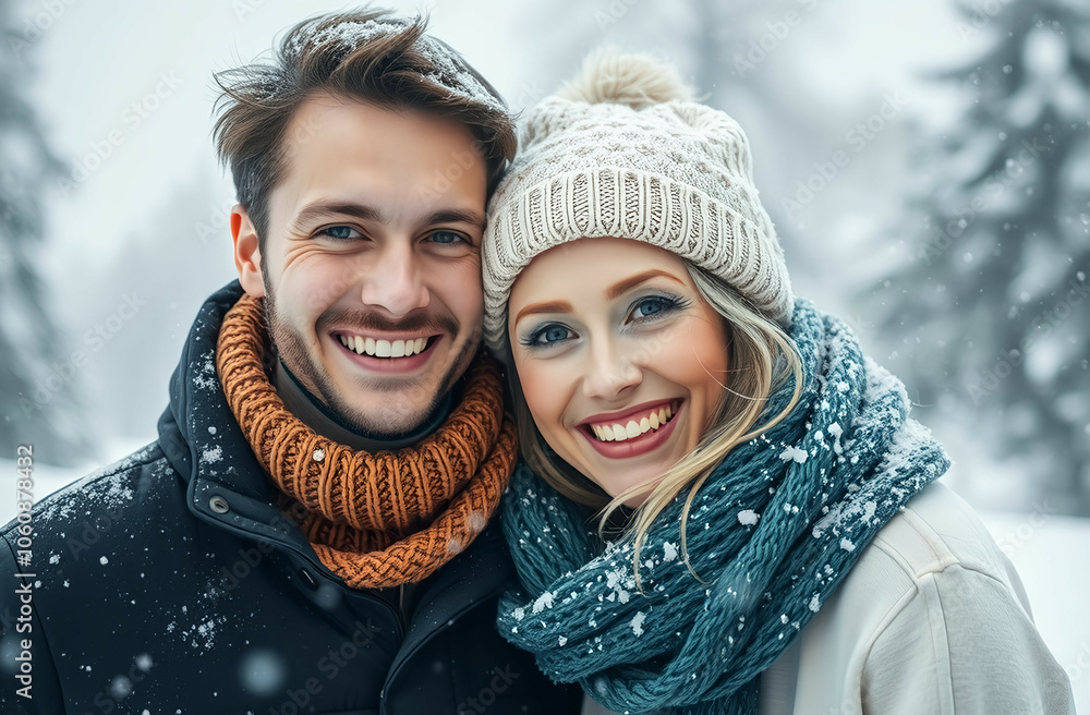 soft color, beautiful couple snow falling over its face, winter background soft color, beautiful couple snow falling over its face, winter background