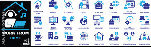 Working From Home Vector, Graphics, Illustration, Symbol Art.