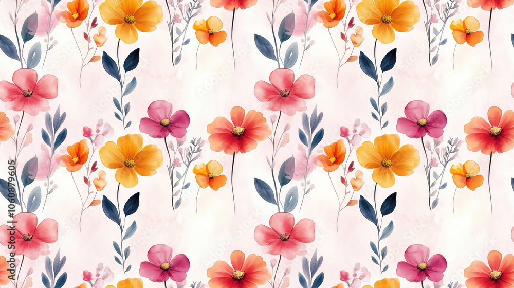 Obraz premium Seamless hand painted watercolor pattern of tropical monstera leaves and hibiscus flowers set against an isolated zebra stripes background