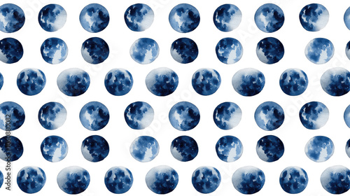 Seamless watercolor pattern of blue moon phases on a white background perfect for creative projects textiles and wallpapers