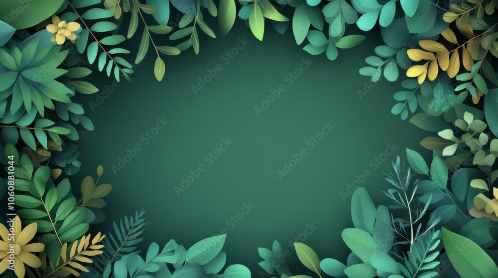 Lush Botanical Frame in Vibrant Green Tones Lush Botanical Frame in Vibrant Green Tones