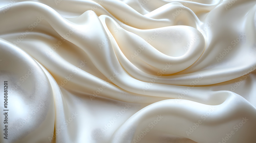 Luxurious Draped White Silk Fabric with Smooth Waves and Soft Highlights Creating a Fluid and Elegant Texture in a Minimalist Abstract Composition Luxurious Draped White Silk Fabric with Smooth Waves and Soft Highlights Creating a Fluid and Elegant Texture in a Minimalist Abstract Composition