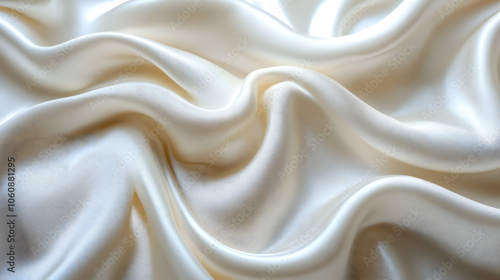 Obraz premium Luxurious Draped White Silk Fabric with Smooth Waves and Soft Highlights Creating a Fluid and Elegant Texture in a Minimalist Abstract Composition