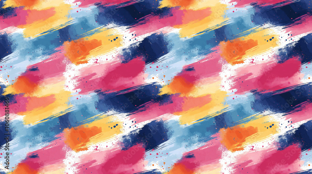 Fototapeta premium Colorful seamless pattern featuring watercolor pastel designs geometric tie dye stripes and vibrant ink splotches perfect for fabric and textile design